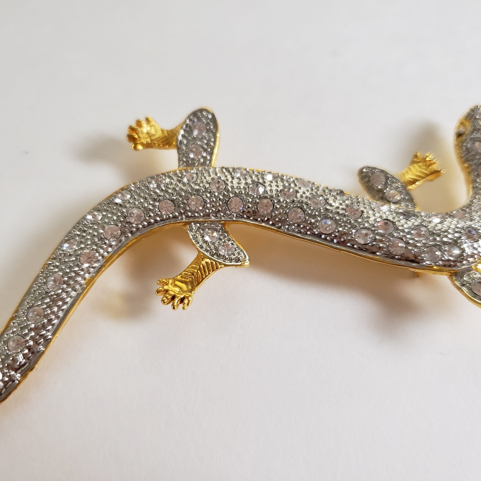 Gold and Pavé Crystal Salamander Brooch | Etsy