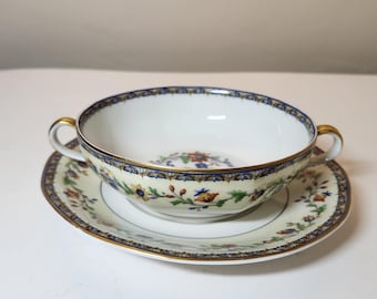 Haviland Limoges Chateaudun Flat Cream Soup Bowls with Under Plates