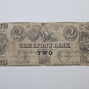 Scarce 1812 New York The Lyons Bank 2 Dollar Bank Note
