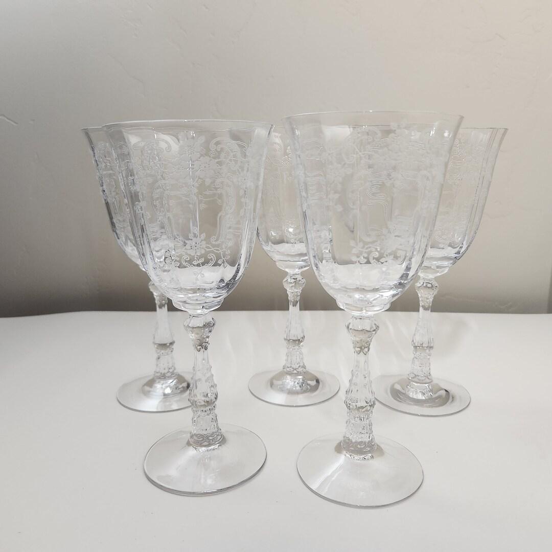 Fostora Meadow Rose Clear Etched Glass Tray W/ Fleur De Ls Handle