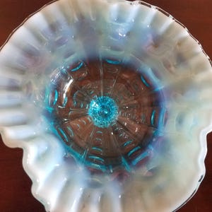 Dugan Glass Co. Blue Opalescent Footed Compote With Coinspot - Etsy