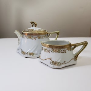 Antique Hand Painted Nippon Tea Pot and Creamer