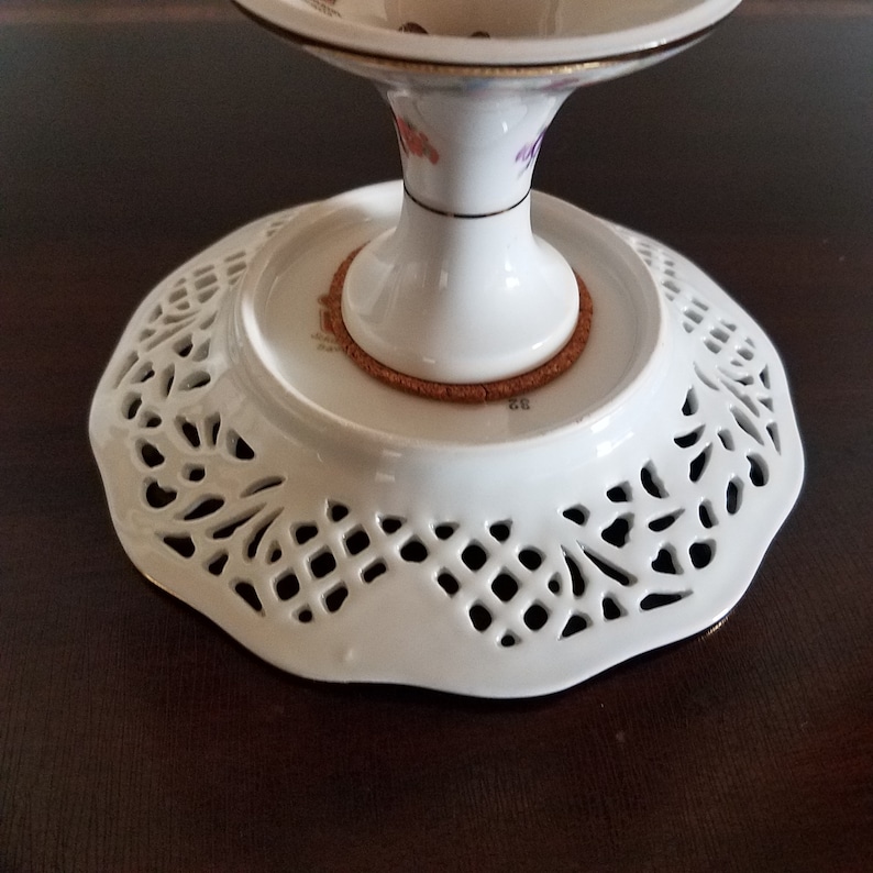 6 38\u201d Wide Schumann Reticulated Compote with Pink Flowers
