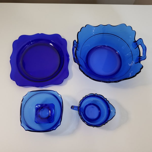 Cobalt Blue LE Smith Mount Pleasant Salad Bowl, Creamer, Bon Bon and 8" Plate