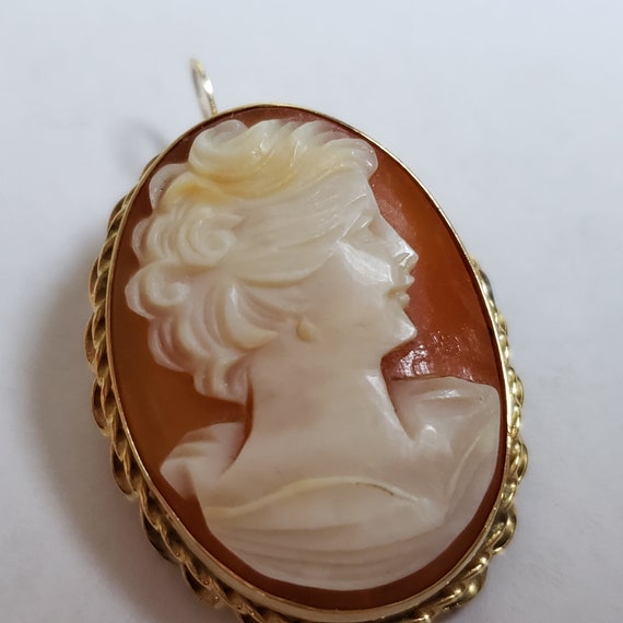 Antique 14 kt Gold Cut Shell Cameo Pendant/Brooch - image 9