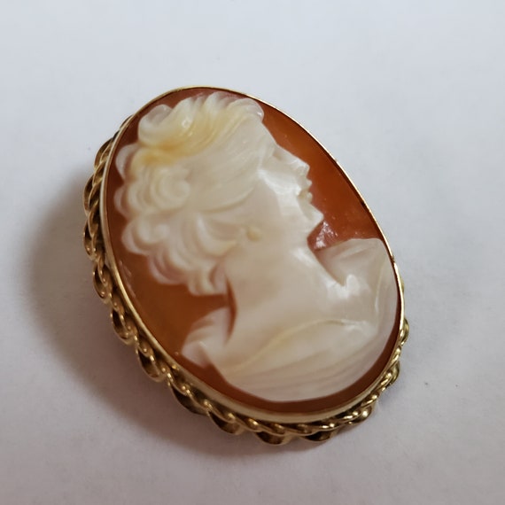 Antique 14 kt Gold Cut Shell Cameo Pendant/Brooch - image 1