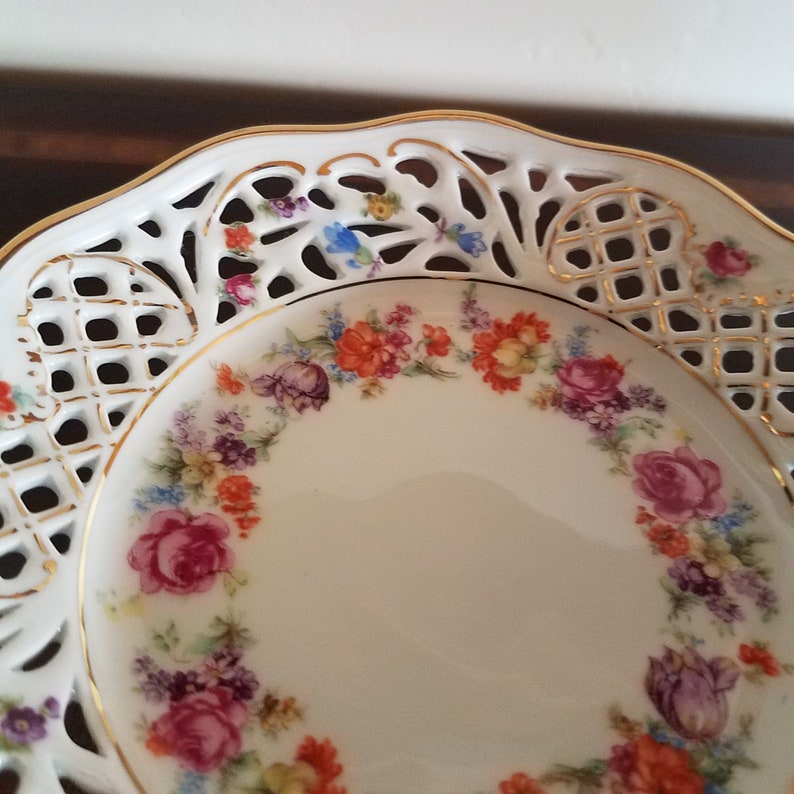 6 38\u201d Wide Schumann Reticulated Compote with Pink Flowers