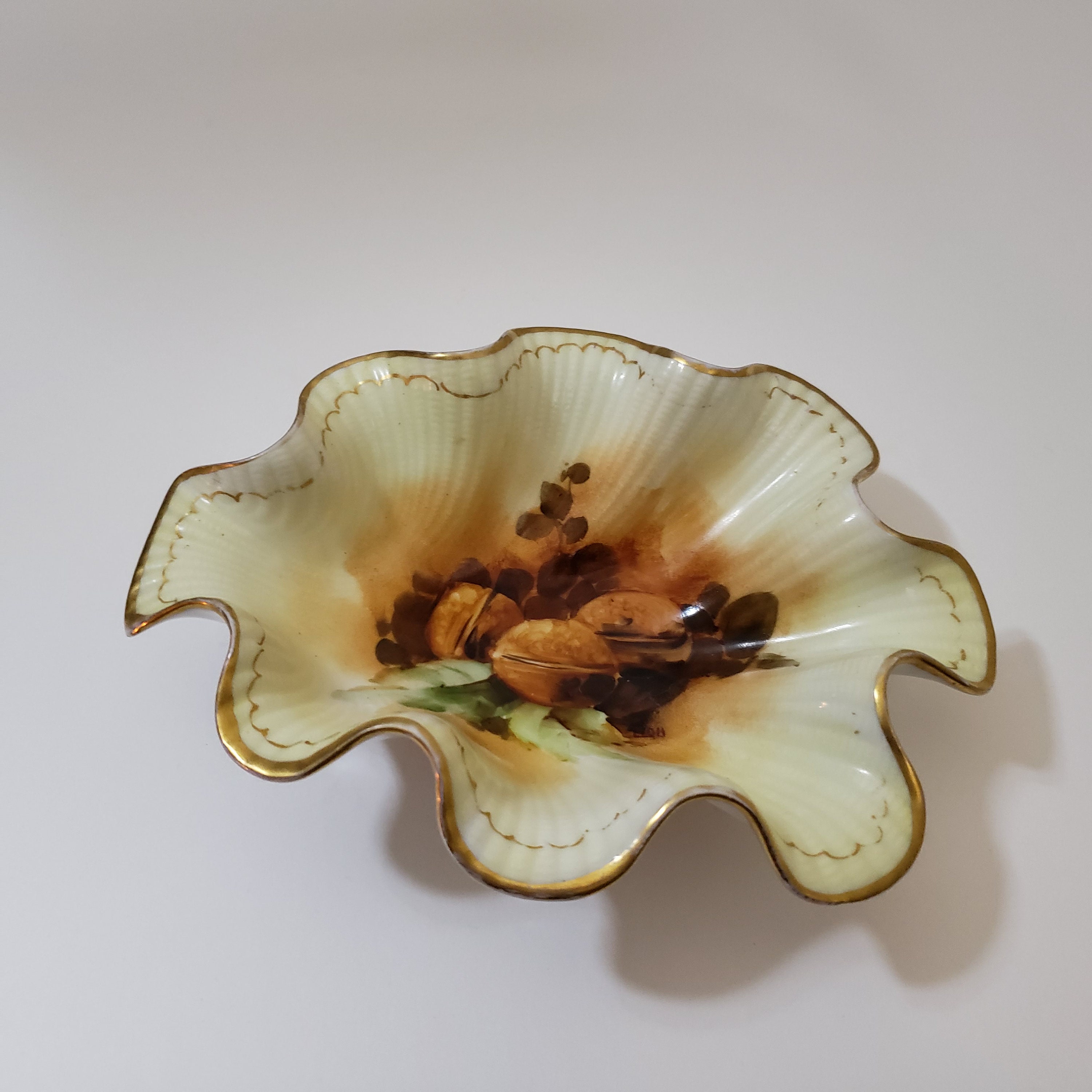 Beautiful Hand Painted Limoges Ruffled Nut Dish - GDA France