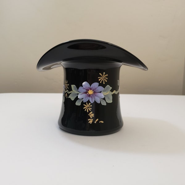 Black Fenton Hat Vase Hand Painted By C. Smith