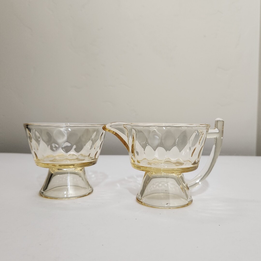 Heisey Yeoman Yellow Sahara Diamond Optic Sugar and Creamer 1189 Etsy