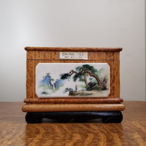 Bamboo with Faux Marble Plaque Tea Box from Peoples Republic of China