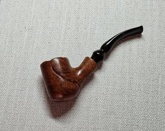 Estate Alpha Smooth Carved Rustic Bent Billiard Style Pipe