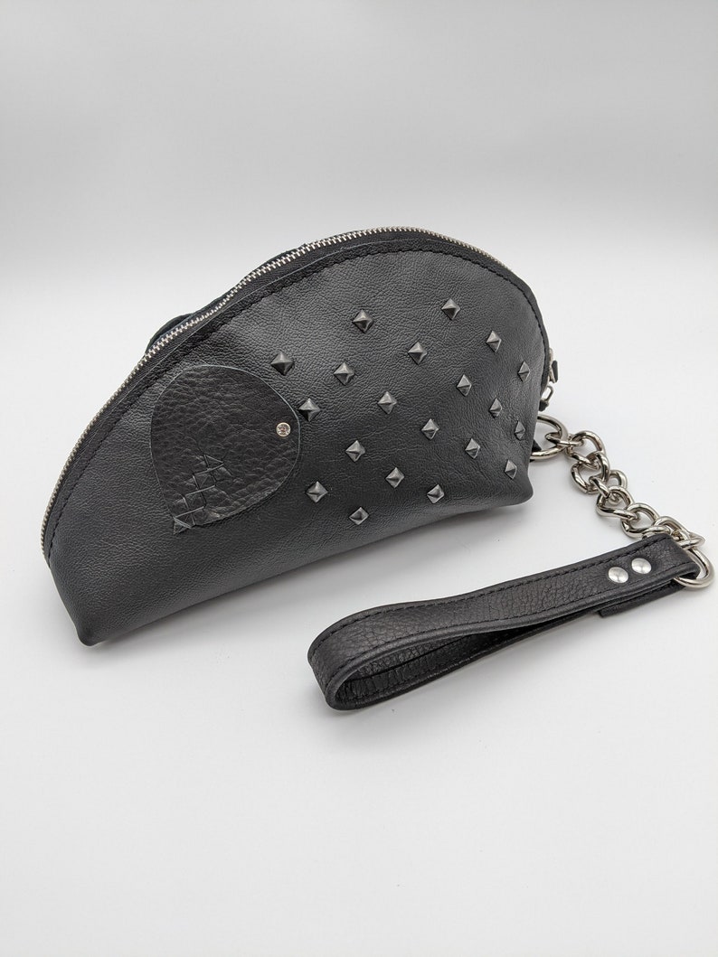 Handmade boho hippie punk rock leather rat, mouse clutch bag, po