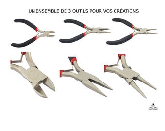 OUTIL PINCE : 3 pinces à bijoux -1 Pince chaîne nez -1 pince à bec rond-1 pince coupante latérale Pour la réalisation de bijoux.