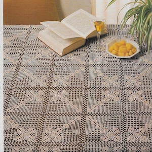 Crochet vintage tablecloth pattern, Crochet antique tablecloth pattern, easy crochet antique square motif pattern