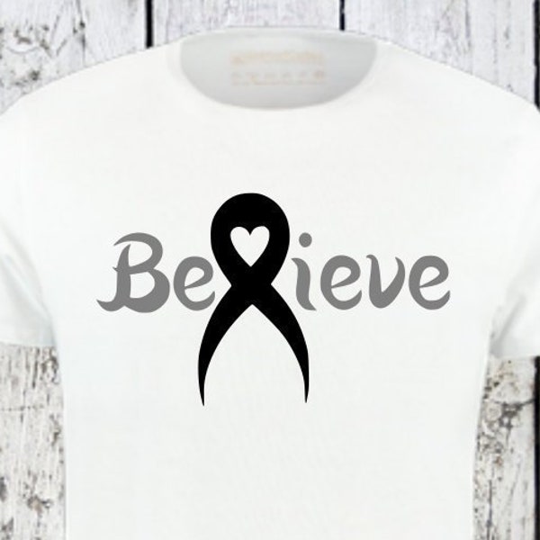 Melanoma Skin Cancer Awareness Believe in a Cure Screw Cancer Ribbon with Heart - svg dxf eps png clipart cut print cricut silhouette file