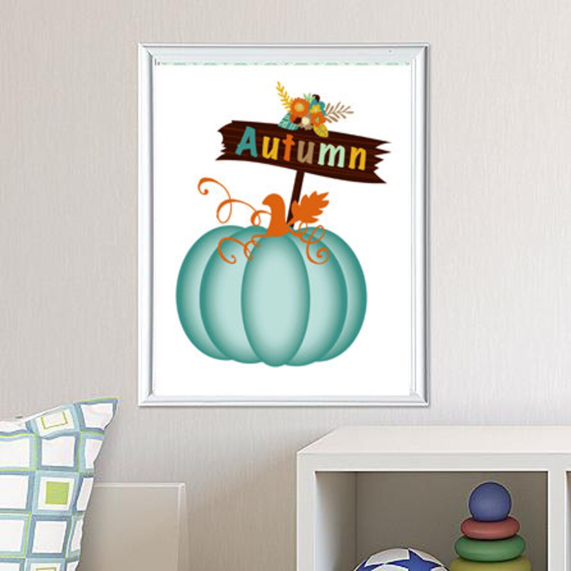 Autumn Decor Teal Pumpkin Autumn Print Blue Pumpkin Wall Etsy