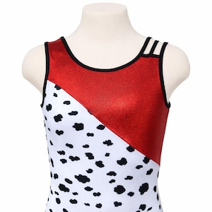 Cruella Deville Gymnastics Leotard Dalmatians Girls Red Sparkle Leo Womens Toddler Children Halloween Costume