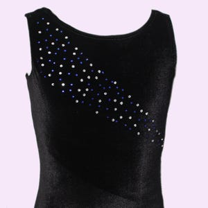 Black Velvet Gymnastics Leotard Rhinestone Leo Girls Dance Outfit Womens Toddler Childrens