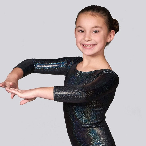 Gymnastics Leotard Black Sparkle long sleeve Leo Girls Birthday Gifts Gymnast Practice Outfit Competition Dance Toddler Sizes