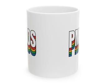 Taza de cerámica con diseño retro de arcoíris del Orgullo (PMOS)