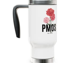 Kubek podróżny z różowym goździkiem i PMOS / PCOS | Stal nierdzewna, 14 uncji