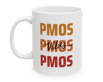 Taza de cerámica con tipografía PMOS Retro Sunset para SOP / Taza de café de 11 oz / 15 oz