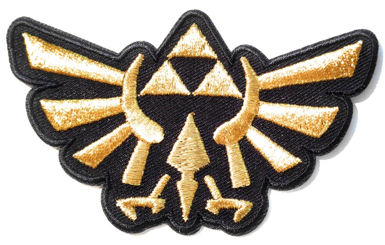 Legend Of Zelda Hyrule's Royal Crest Logo Gold Metallic Thread Patch image 1