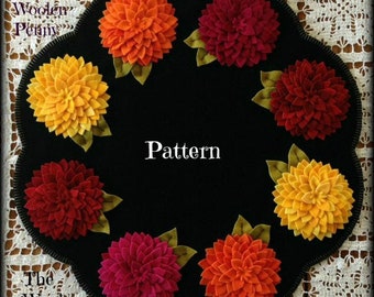 Bloomin' Dahlias Wool Applique Candle Mat *PDF PATTERN*