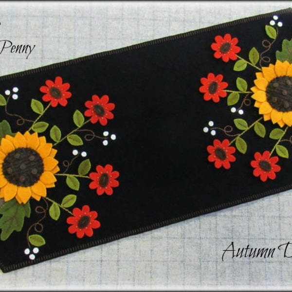 Autumn Daze Wool Applique Penny Rug Table Runner PDF INSTANT PATTERN