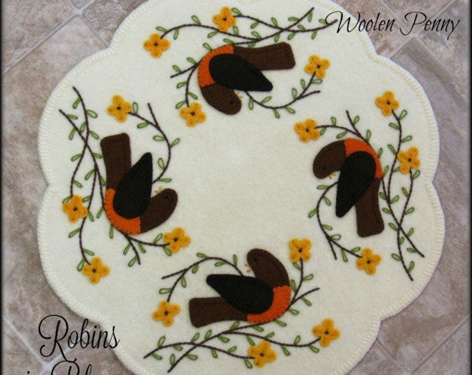 Robins in Bloom Penny Rug Candle Mat Wool Applique PDF PATTERN - Etsy