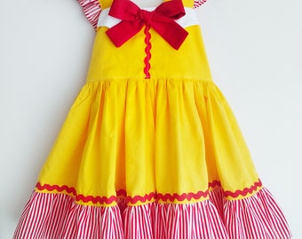 Handmade fast food restaurant french fries burger dress birthday dress red yellow clown dress toddler gift party outfit