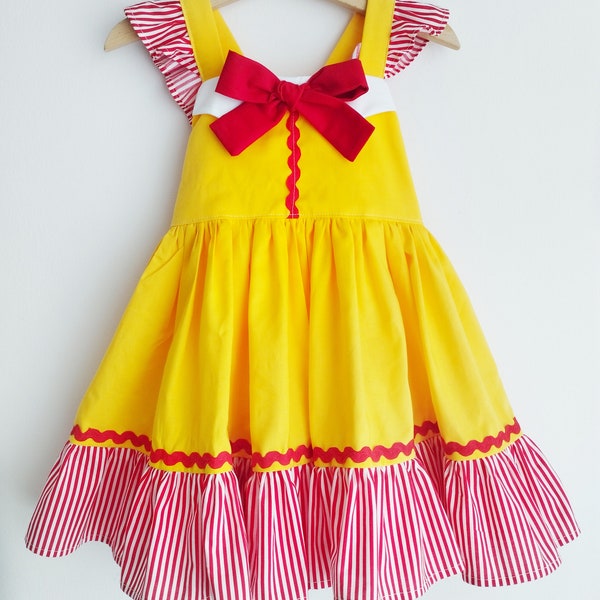 Handmade fast food restaurant french fries burger dress birthday dress red yellow clown dress toddler gift party outfit