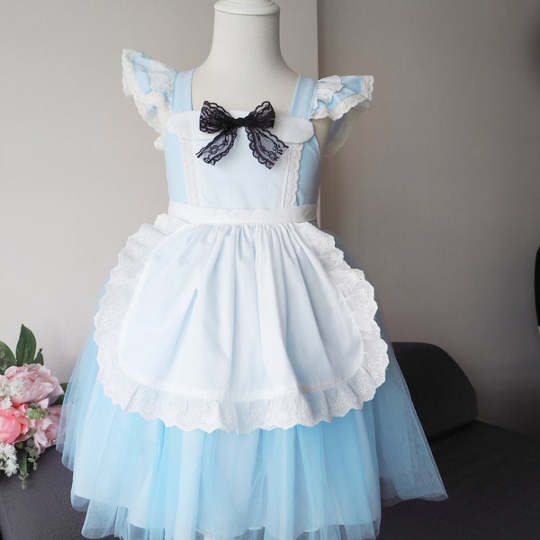 Handgemacht auf Bestellung Alice im Wunderland Prinzessin Tüllkleid Geburtstagsparty Halloween Kostüm blau | onederland | Kleinkind Kleid | Mädchen Kleid