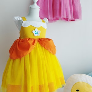 Handmade to order mushroom daisy peach princess tulle dress birthday party Halloween costume | dress | toddler dress | girl dress