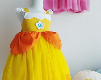 Handmade to order mushroom daisy peach princess tulle dress birthday party Halloween costume | dress | toddler dress | girl dress