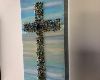 SOLD - Crushed Glass Cross - Crushed Glass Art - Made to Order Designs by Kimberly*