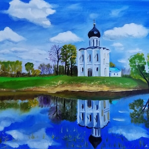 Church of the Intercession Oil Painting – 16x20 Original Canvas Art –Russian Church Landscape Wall Decor –Christian Spiritual Gift –Wall Art