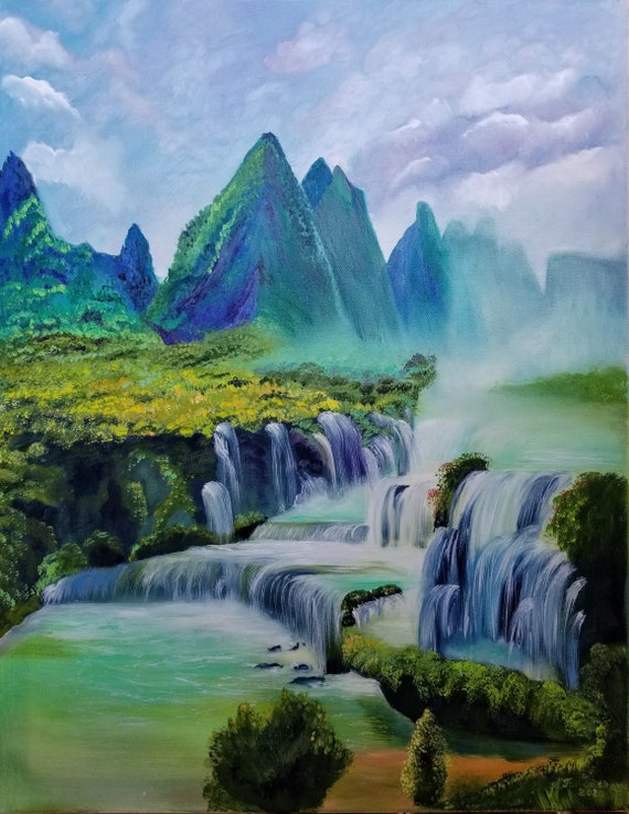 Mountain Waterfall Oil Painting | Jacob's Spring Texas Landscape