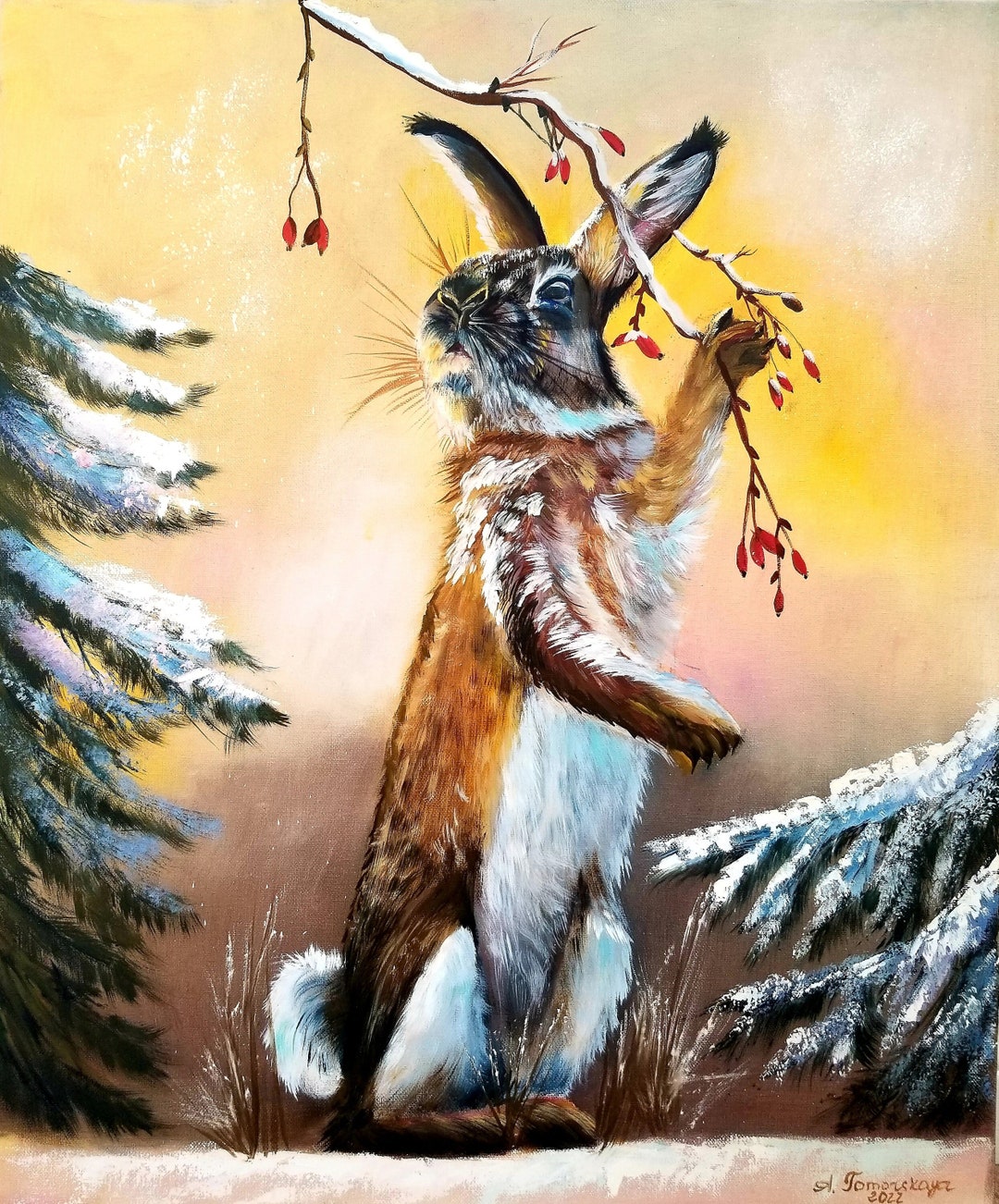 Painted Winter Rabbit Winter Rabbit Oil Painting | Snowy Forest Wildlife Art, 20x24 - Etsy