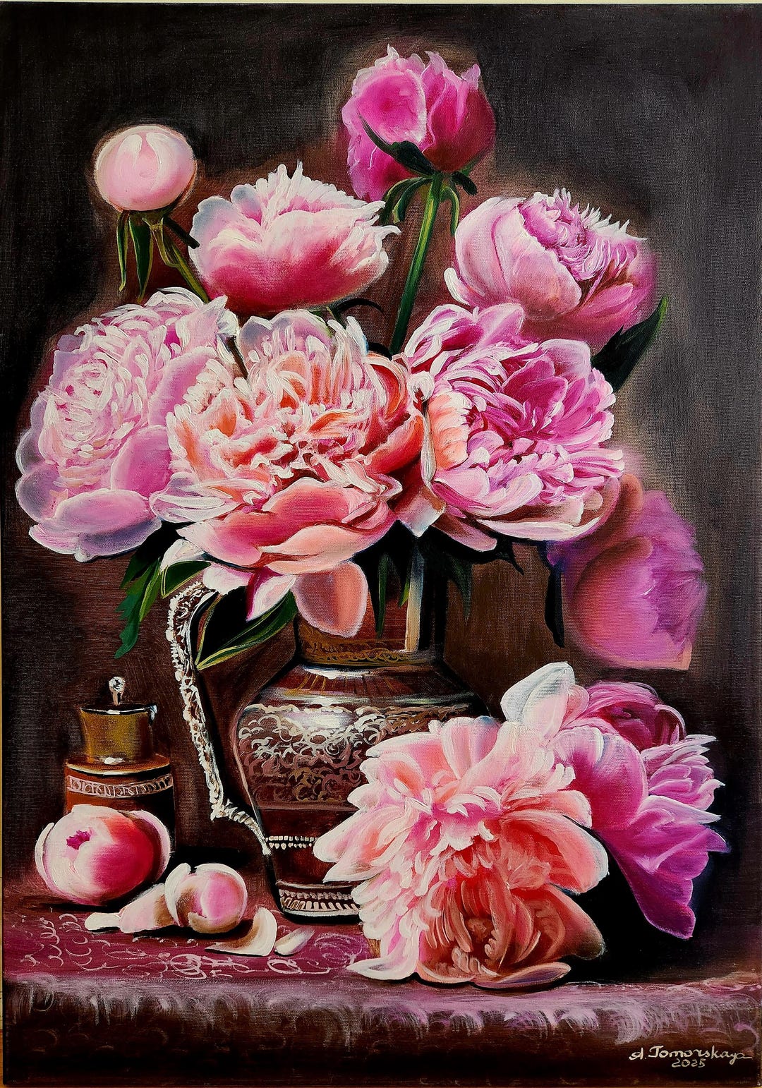 Pink Peonies Oil Painting | Vintage Floral Still Life Art - Etsy