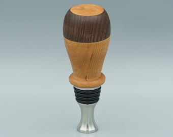 Handmade Wooden Bottle Stopper | Cherry and Walnut | Stainless Steel | Hand Turned Bottle Stopper | Wine Bottle Stopper