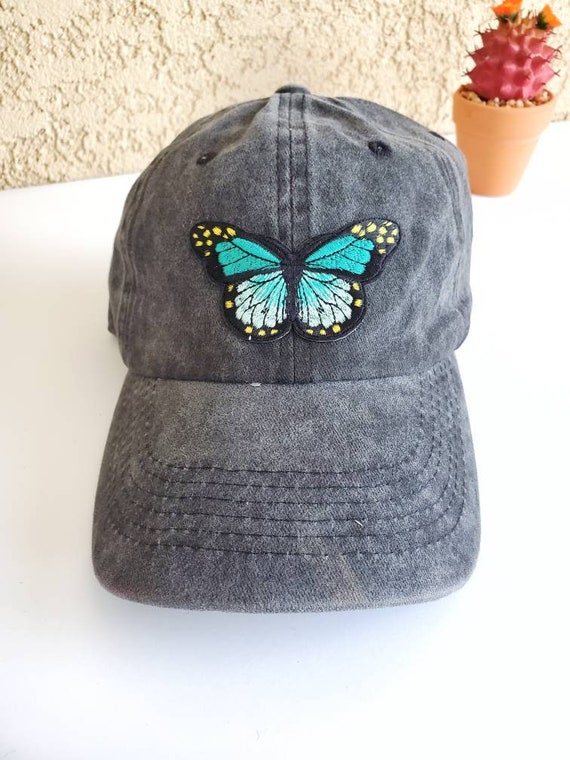 Faded Black Baseball Hat Cap Aqua Butterfly Teal Outdoor | Etsy