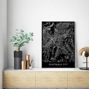 Mapa de la ciudad de Guatemala Imprimir Póster de arte mural / A4 A3 A2