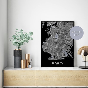 Brooklyn, Nueva York Mapa Imprimir Arte mural / Imprimir en casa / Descargar archivo digital