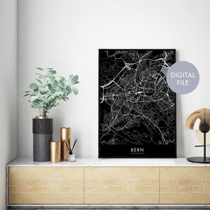 Arte de parede com impressão de mapa da cidade de Berna, Suíça | Imprimir em casa | Arquivo de download digital