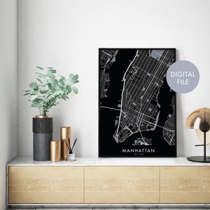 Manhattan, New York Art, City Map Print Wall Art | Print At Home | Digital Download File