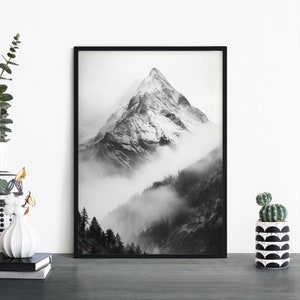 Foggy Mountain Black & White Print Wall Art | A4 A3 A2 A1
