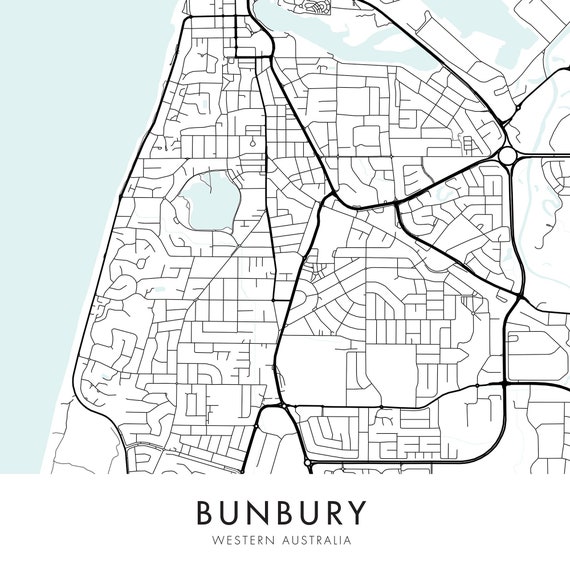 Western Australia Gift Minimalistic Artwork Bunbury Map Canvas Print Print Art M433 Print Design City Maps Wall Art