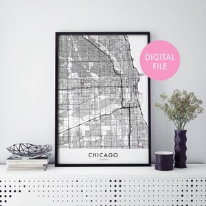 Chicago, Illinois City Map Print Wall Art / Print At Home / Archivo de descarga digital